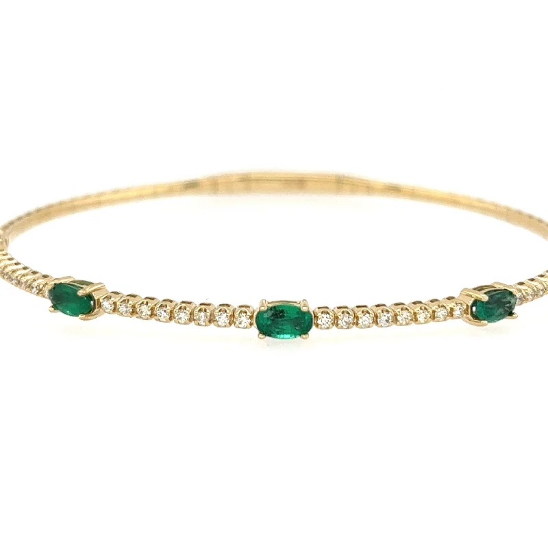 14K Yellow Gold Emerald and Diamond Flex Bangle