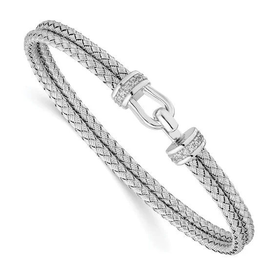 Sterling Silver Woven Bangle with Cubic Zirconia Clasp