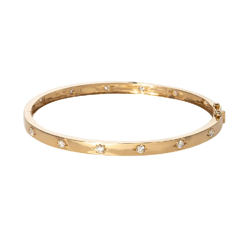 Star Set Diamond 14K Yellow Gold Bangle