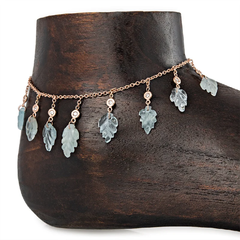 15 DIAMOND AQUAMARINE LEAF SHAKER ANKLET