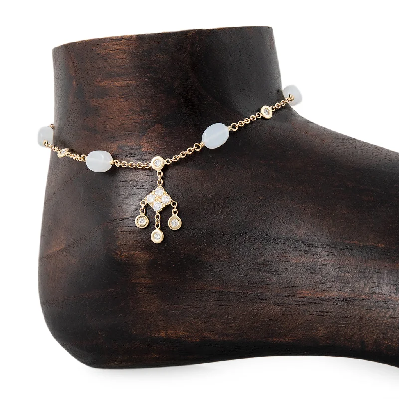 5 MOONSTONE BEAD DIAMOND KITE SHAKER ANKLET