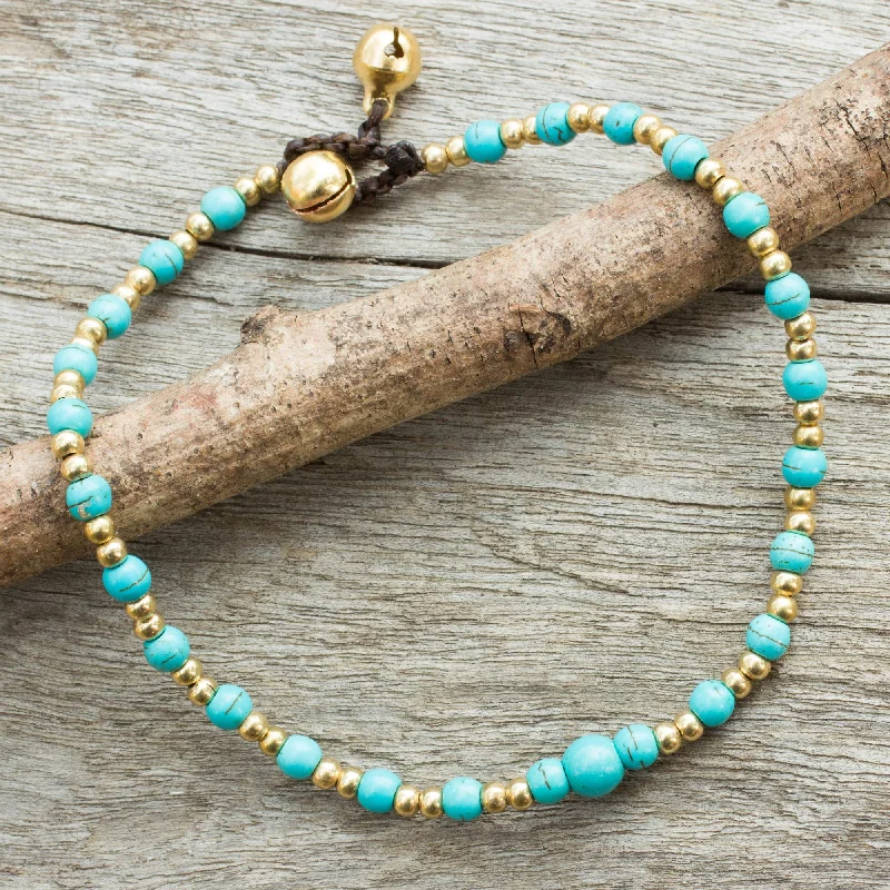 Cheerful Walk Blue Calcite Brass Beaded Anklet