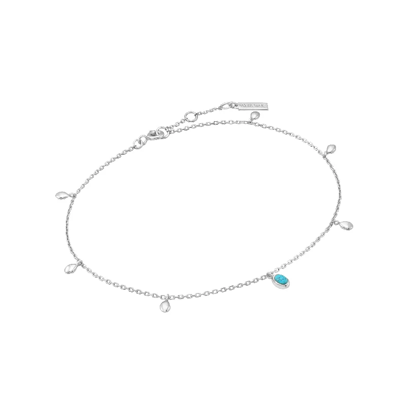 Silver Turquoise Drop Pendant Anklet