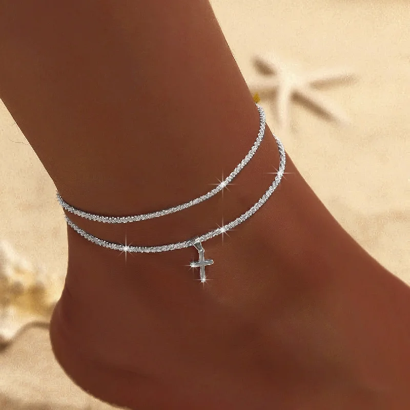 Female Fashion Cross Double-circle Anklet