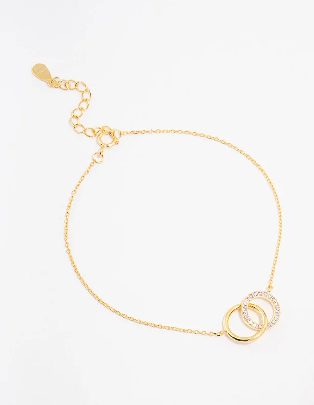 Gold Plated Sterling Silver Pave Link Hoop Bracelet And Anklet