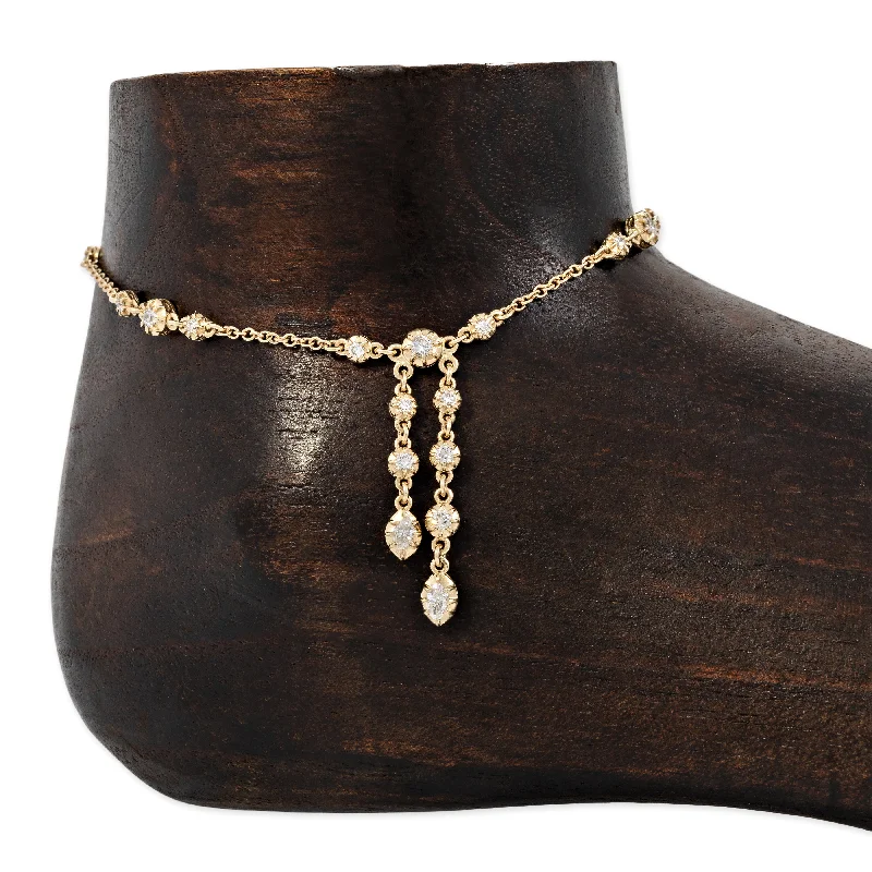 GRADUATED 3X4 SOPHIA DIAMOND + MARQUISE TASSEL SHAKER ANKLET