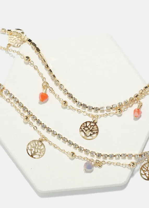 Heart & Tree of Life Charm Anklet