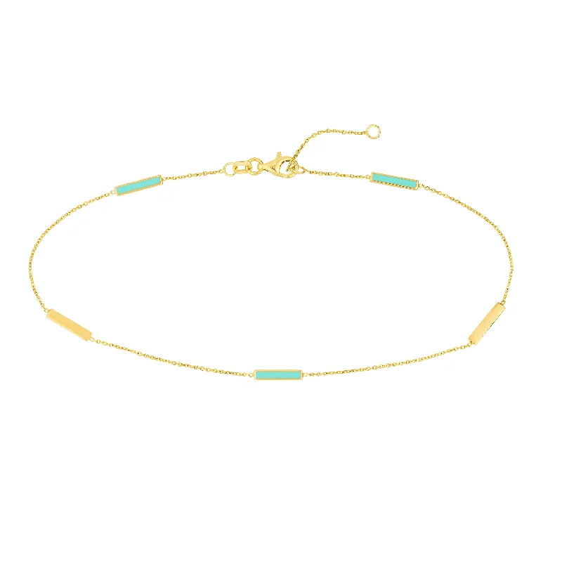 Lt Turquoise Enamel Alternating Bar Anklet