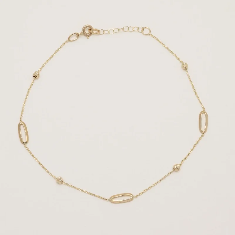 Open Link and Bead Anklet in 14kt Yellow Gold