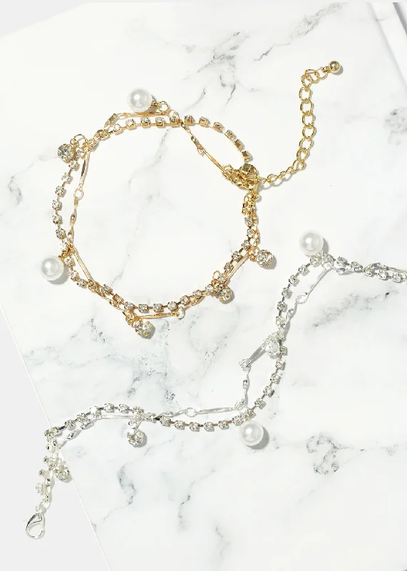 Rhinestone & Pearl Anklet