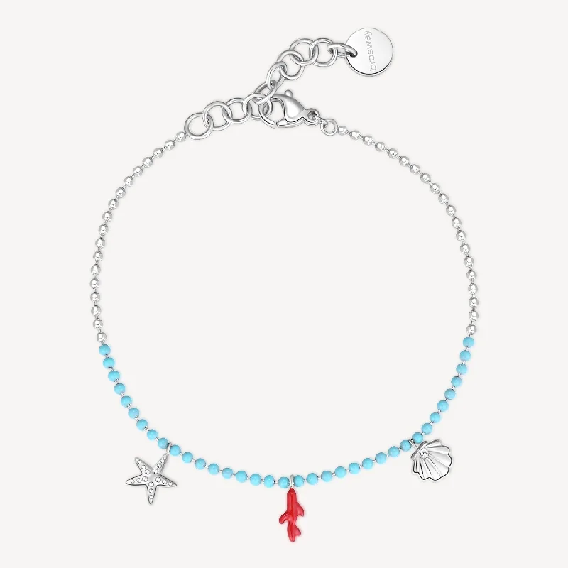 Sea Life Enamel Anklet in Stainless Steel