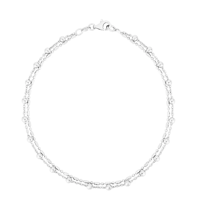 Silver Bead Double Strand Anklet