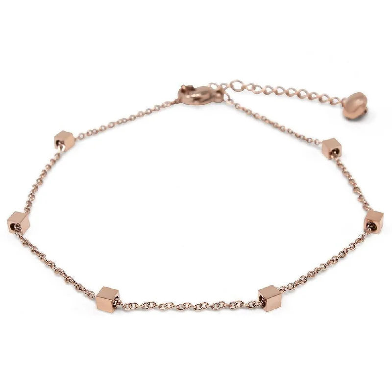 Stainless Steel Anklet Tiny Cubes Rose Gold Plated